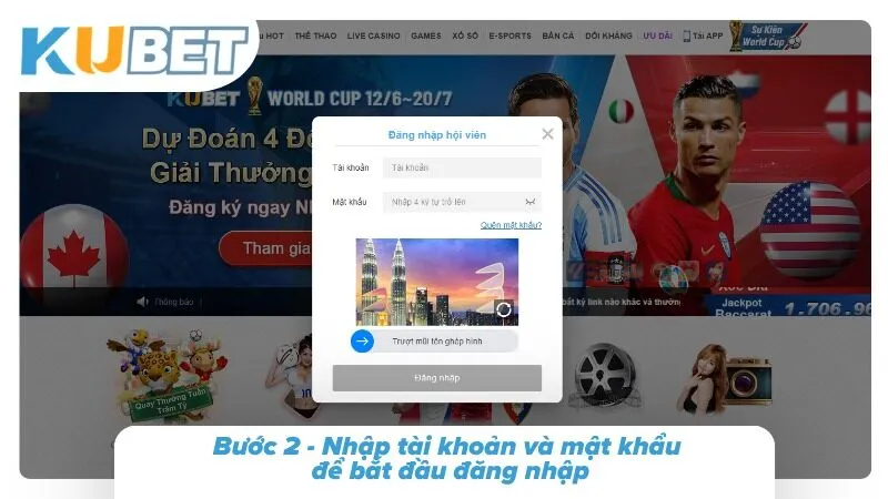 Bước 2 - Nhập tài khoản và mật khẩu để bắt đầu đăng nhập 