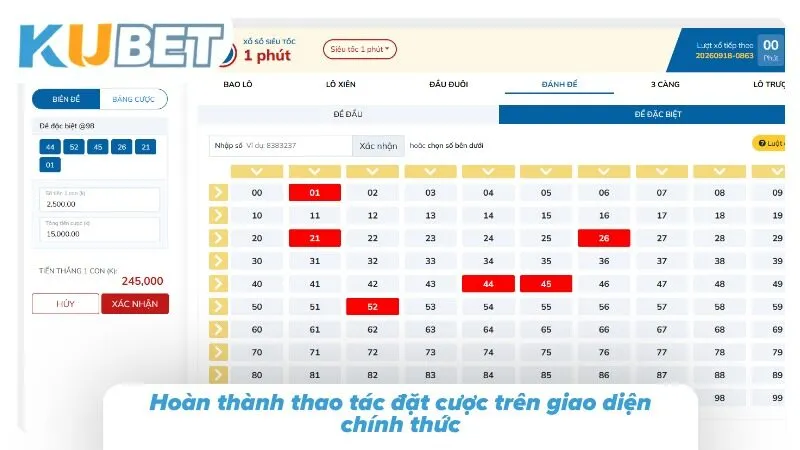 Hoàn thành thao tác đặt cược trên giao diện chính thức